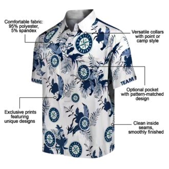 Botanical Theme Seattle Mariners Hawaiian Shirt - Custom MLB Fan Shirt in Navy Blue & White