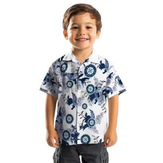 Botanical Theme Seattle Mariners Hawaiian Shirt - Custom MLB Fan Shirt in Navy Blue & White