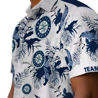 Botanical Theme Seattle Mariners Hawaiian Shirt - Custom MLB Fan Shirt in Navy Blue & White