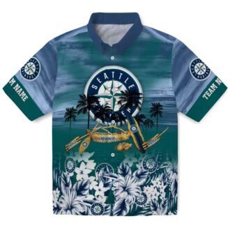Comfortable MLB Seattle Mariners Tropical Aloha Shirt - Canoe Navy Blue Hawaiian Style for Baseball Fans