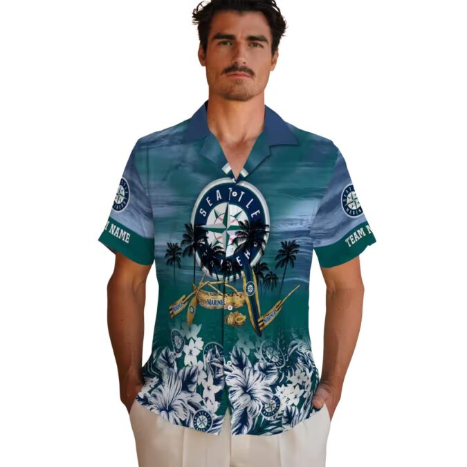 Comfortable MLB Seattle Mariners Tropical Aloha Shirt - Canoe Navy Blue Hawaiian Style for Baseball Fans