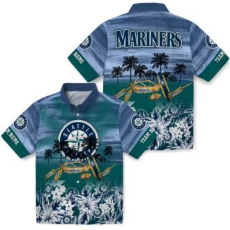 Comfortable MLB Seattle Mariners Tropical Aloha Shirt - Canoe Navy Blue Hawaiian Style for Baseball Fans