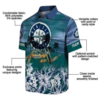 Comfortable MLB Seattle Mariners Tropical Aloha Shirt - Canoe Navy Blue Hawaiian Style for Baseball Fans