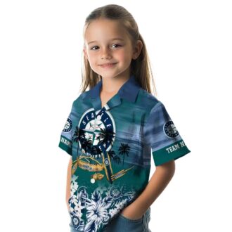 Comfortable MLB Seattle Mariners Tropical Aloha Shirt - Canoe Navy Blue Hawaiian Style for Baseball Fans