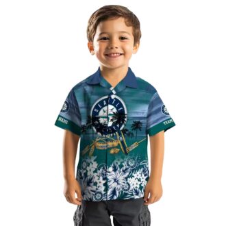 Comfortable MLB Seattle Mariners Tropical Aloha Shirt - Canoe Navy Blue Hawaiian Style for Baseball Fans