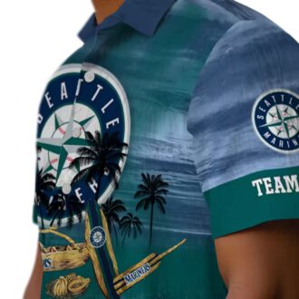 Comfortable MLB Seattle Mariners Tropical Aloha Shirt - Canoe Navy Blue Hawaiian Style for Baseball Fans
