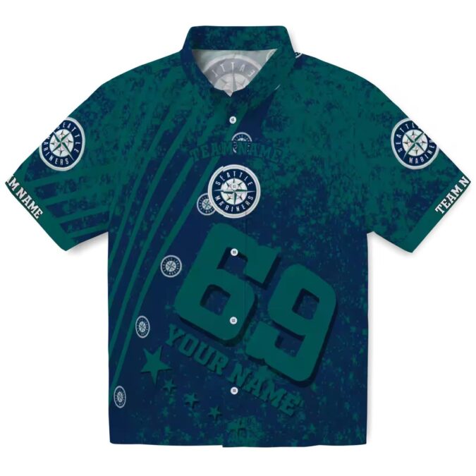 Custom Seattle Mariners Star Stripes Hawaiian Shirt with Aloha Navy Blue Design