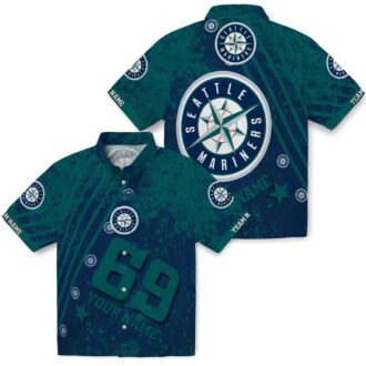 Custom Seattle Mariners Star Stripes Hawaiian Shirt with Aloha Navy Blue Design