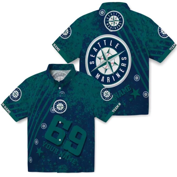 Custom Seattle Mariners Star Stripes Hawaiian Shirt with Aloha Navy Blue Design