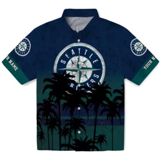 Custom Seattle Mariners Sunset Pattern Hawaiian Shirt - Navy Blue Black Theme Design for Fans