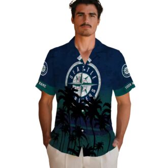 Custom Seattle Mariners Sunset Pattern Hawaiian Shirt - Navy Blue Black Theme Design for Fans