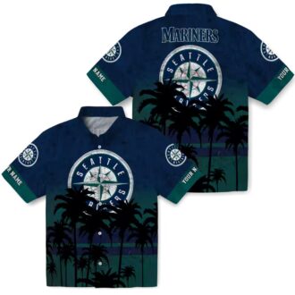 Custom Seattle Mariners Sunset Pattern Hawaiian Shirt - Navy Blue Black Theme Design for Fans