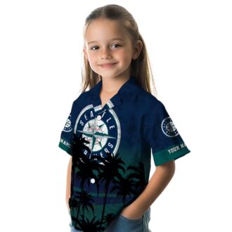 Custom Seattle Mariners Sunset Pattern Hawaiian Shirt - Navy Blue Black Theme Design for Fans