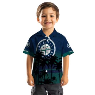 Custom Seattle Mariners Sunset Pattern Hawaiian Shirt - Navy Blue Black Theme Design for Fans