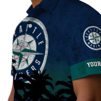 Custom Seattle Mariners Sunset Pattern Hawaiian Shirt - Navy Blue Black Theme Design for Fans