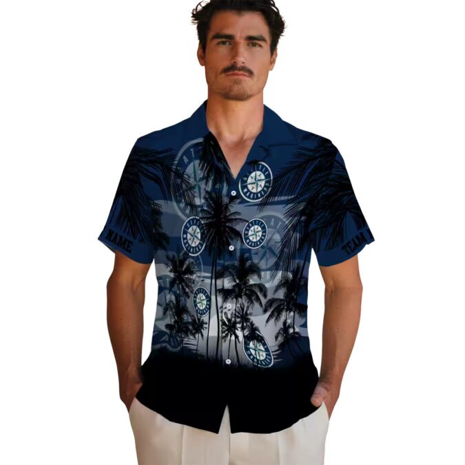 Customized Seattle Mariners Sunset Scene Navy Blue Black Hawaiian Shirt