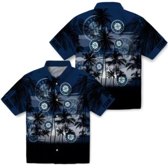 Customized Seattle Mariners Sunset Scene Navy Blue Black Hawaiian Shirt