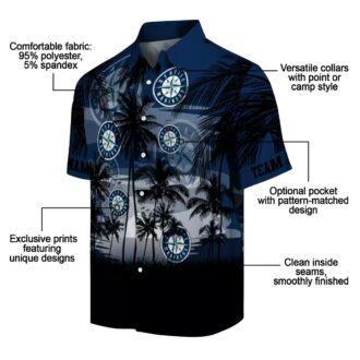 Customized Seattle Mariners Sunset Scene Navy Blue Black Hawaiian Shirt