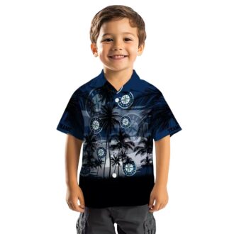 Customized Seattle Mariners Sunset Scene Navy Blue Black Hawaiian Shirt