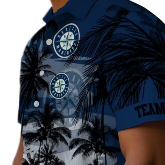 Customized Seattle Mariners Sunset Scene Navy Blue Black Hawaiian Shirt