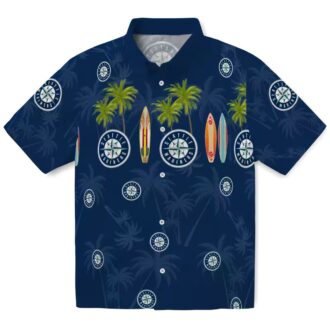Exclusive Seattle Mariners Navy Blue Hawaiian Shirt with Surfboard and Palm Design - MLB Fan Apparel