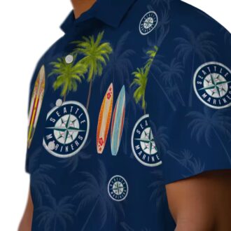 Exclusive Seattle Mariners Navy Blue Hawaiian Shirt with Surfboard and Palm Design - MLB Fan Apparel
