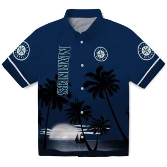 Exclusive Seattle Mariners Sunset Beach Hawaiian Shirt - Navy Blue & Black MLB Summer Fashion