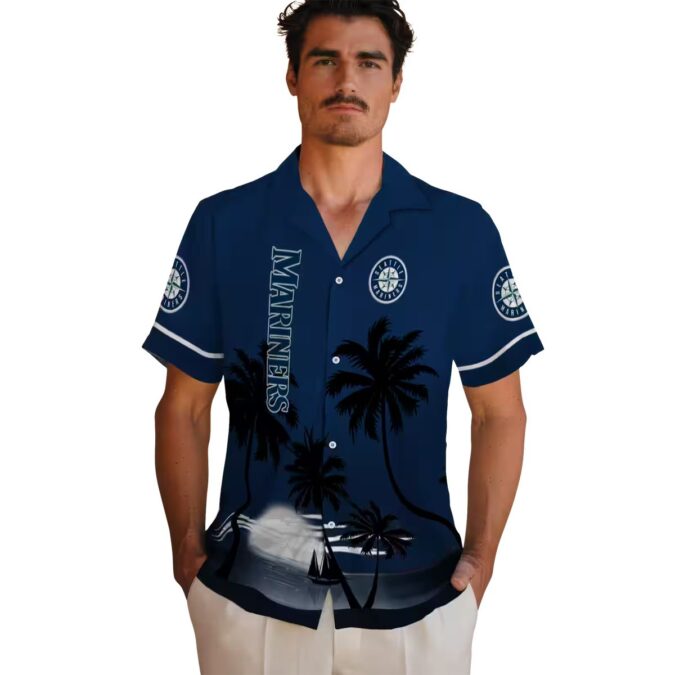 Exclusive Seattle Mariners Sunset Beach Hawaiian Shirt - Navy Blue & Black MLB Summer Fashion