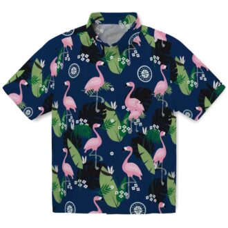 Flamingo Leaf Motif Navy Blue Seattle Mariners Hawaiian Shirt - MLB Fan Beachwear