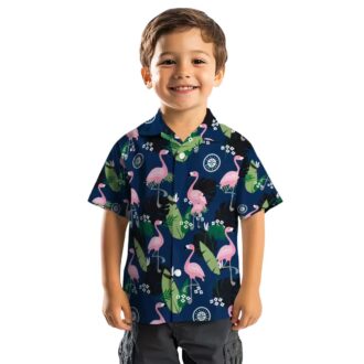 Flamingo Leaf Motif Navy Blue Seattle Mariners Hawaiian Shirt - MLB Fan Beachwear