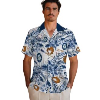 MLB Seattle Mariners Floral Baseball Shirt - Custom Navy Blue White Hawaiian Shirt for Fans