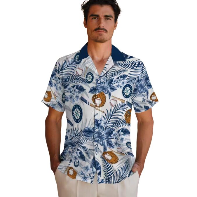 MLB Seattle Mariners Floral Baseball Shirt - Custom Navy Blue White Hawaiian Shirt for Fans