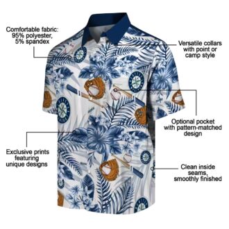 MLB Seattle Mariners Floral Baseball Shirt - Custom Navy Blue White Hawaiian Shirt for Fans
