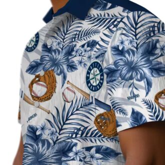 MLB Seattle Mariners Floral Baseball Shirt - Custom Navy Blue White Hawaiian Shirt for Fans