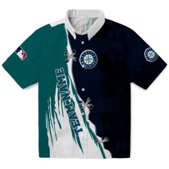 MLB Seattle Mariners Hawaiian Navy Blue White Shirt - Custom Tropical Aloha Shirt for Baseball Fans