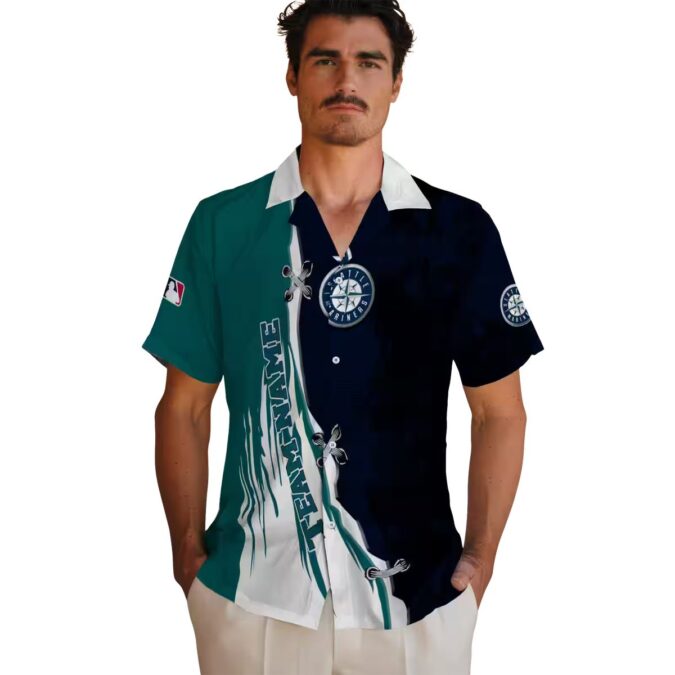MLB Seattle Mariners Hawaiian Navy Blue White Shirt - Custom Tropical Aloha Shirt for Baseball Fans