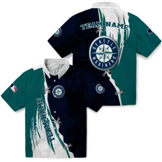 MLB Seattle Mariners Hawaiian Navy Blue White Shirt - Custom Tropical Aloha Shirt for Baseball Fans