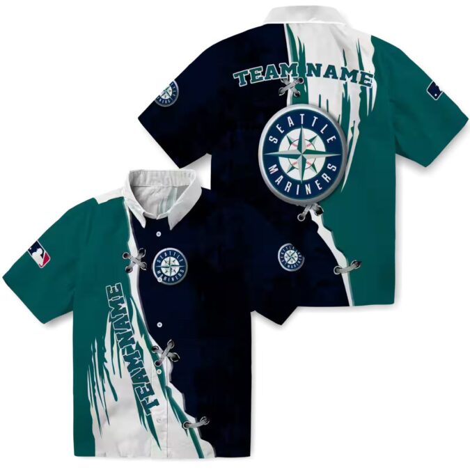 MLB Seattle Mariners Hawaiian Navy Blue White Shirt - Custom Tropical Aloha Shirt for Baseball Fans