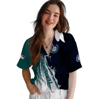 MLB Seattle Mariners Hawaiian Navy Blue White Shirt - Custom Tropical Aloha Shirt for Baseball Fans