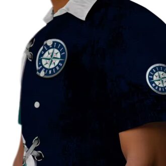 MLB Seattle Mariners Hawaiian Navy Blue White Shirt - Custom Tropical Aloha Shirt for Baseball Fans
