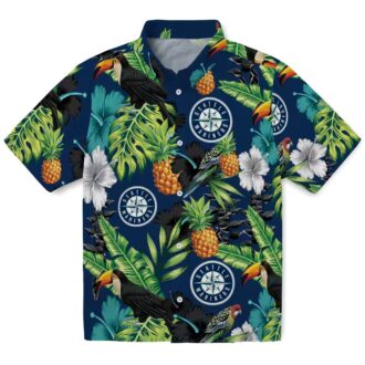 MLB Seattle Mariners Hawaiian Shirt - Pineapple Hibiscus Tropical Shirt in Navy Blue Green