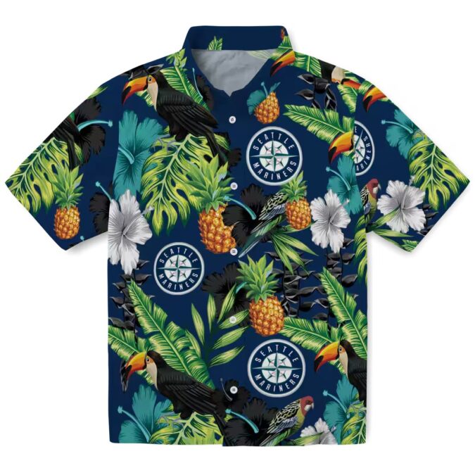 MLB Seattle Mariners Hawaiian Shirt - Pineapple Hibiscus Tropical Shirt in Navy Blue Green