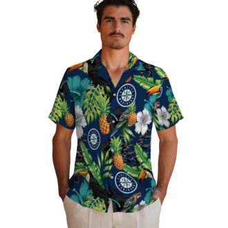 MLB Seattle Mariners Hawaiian Shirt - Pineapple Hibiscus Tropical Shirt in Navy Blue Green