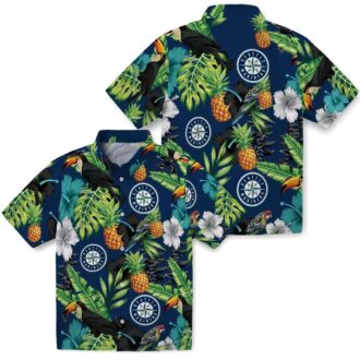 MLB Seattle Mariners Hawaiian Shirt - Pineapple Hibiscus Tropical Shirt in Navy Blue Green