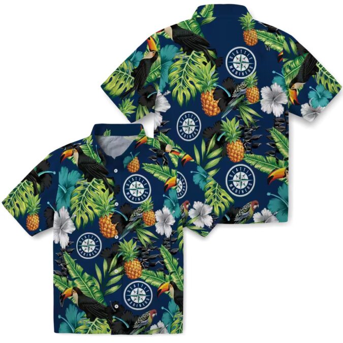 MLB Seattle Mariners Hawaiian Shirt - Pineapple Hibiscus Tropical Shirt in Navy Blue Green