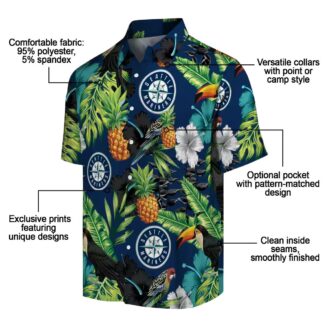MLB Seattle Mariners Hawaiian Shirt - Pineapple Hibiscus Tropical Shirt in Navy Blue Green