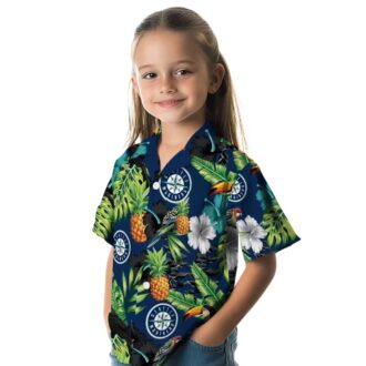 MLB Seattle Mariners Hawaiian Shirt - Pineapple Hibiscus Tropical Shirt in Navy Blue Green