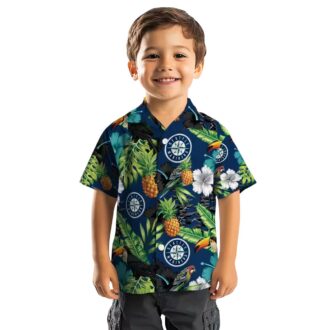 MLB Seattle Mariners Hawaiian Shirt - Pineapple Hibiscus Tropical Shirt in Navy Blue Green