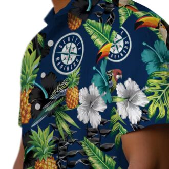 MLB Seattle Mariners Hawaiian Shirt - Pineapple Hibiscus Tropical Shirt in Navy Blue Green