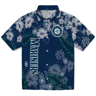 MLB Seattle Mariners Hibiscus Print Hawaiian Shirt - Navy Blue Summer Fan Gear